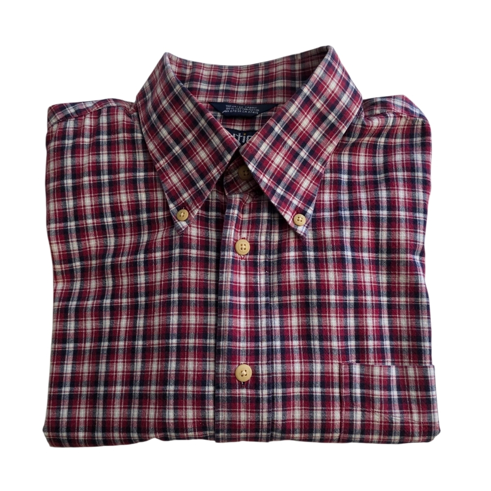 Nautica Men's Red and Blue Plaid Shirt